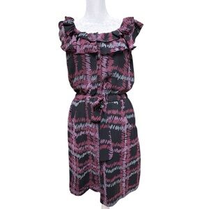 Banana Republic Abstract Ruffle Dress – Size 4, Belted with Pockets